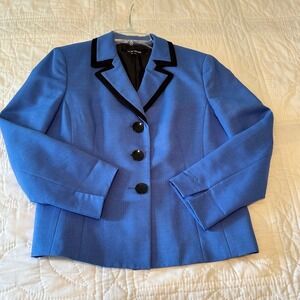 Le Suit Separates Blazer Women 14P Blue Polyester Classic Velvet Trim Chic Work